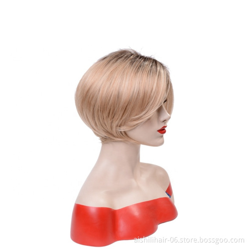 wholesale short light gold bob hair synthetic wigs silky straight  fibre synthetic hair wigs for women